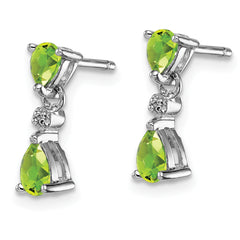 Sterling Silver 925 Peridot and Diamond Drop Earrings  Rhodium Plated, Polished Finish