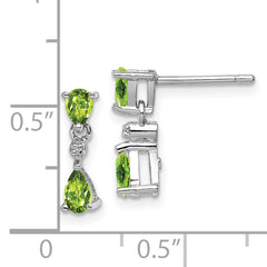 Sterling Silver 925 Peridot and Diamond Drop Earrings  Rhodium Plated, Polished Finish