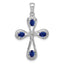 Sapphire & Diamond Cross Pendant in Sterling Silver, 35mm (0.01 ct. tw.) - Sophia Jewelers
