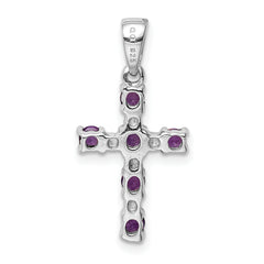 Sterling Silver RH Plated Amethyst and Diamond Accent Cross Pendant