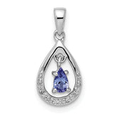 Sterling Silver Rhodium-plated Tanzanite & Diamond Pendant