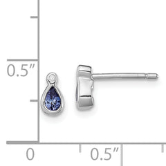 Sterling Silver Rhodium-Plated Tanzanite & Diamond Button Earrings Elegant Pear Design