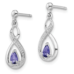 Sterling Silver Rhodium-Plated Tanzanite & Diamond Drop Earrings Elegant Polished Finish