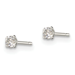 Sterling Silver 925 Children's CZ Stud Earrings with Polished Finish
