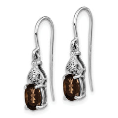 Sterling Silver 925 Drop Earrings with Smoky Quartz and Diamond Accents