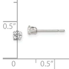 Sterling Silver 3mm CZ Stud Earrings for Girls Polished, Anti-Tarnish