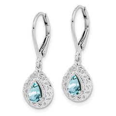 Sterling Silver Rhodium-Plated Aquamarine Leverback Earrings Polished Pear Cut