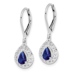 Sterling Silver Sapphire Teardrop Leverback Earrings, Polished Rhodium Finish