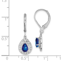 Sterling Silver Sapphire Teardrop Leverback Earrings, Polished Rhodium Finish