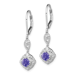 Sterling Silver Rhodium-Plated Tanzanite & Diamond Leverback Earrings Elegant Drop Design