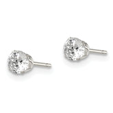 Sterling Silver 4mm CZ Stud Earrings with Polished Anti-Tarnish Finish