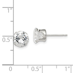 Sterling Silver 7mm CZ Stud Earrings with Polished Anti-Tarnish Finish