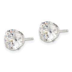 Sterling Silver 8mm CZ Stud Earrings with Polished Anti-Tarnish Finish