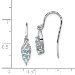 Sterling Silver 925 Aquamarine & Diamond Drop Earrings Polished Rhodium Finish