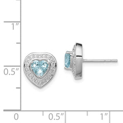 Sterling Silver Aquamarine Teardrop Heart Earrings, Rhodium-Plated, Polished Finish