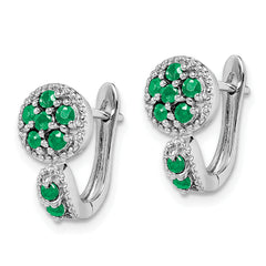 Sterling Silver 925 Emerald Hoop Earrings with Rhodium-Plated Polished Finish
