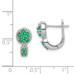 Sterling Silver 925 Emerald Hoop Earrings with Rhodium-Plated Polished Finish