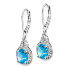 Sterling Silver Rhodium-Plated Blue Topaz and Diamond Drop Earrings for Women
