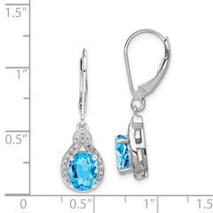 Sterling Silver Rhodium-Plated Blue Topaz and Diamond Drop Earrings for Women