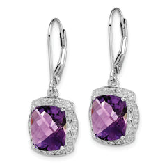 Sterling Silver Rhodium-Plated Amethyst and Diamond Drop Earrings