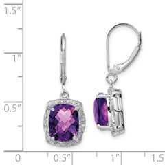 Sterling Silver Rhodium-Plated Amethyst and Diamond Drop Earrings