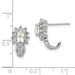 Sterling Silver 925 Drop Earrings with Green Quartz & Diamond Accents