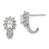 Sterling Silver Diamond & Oval Green Quartz Earrings