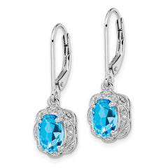 Sophia Jewelers Sterling Silver Drop Earrings with Blue Topaz & Diamonds