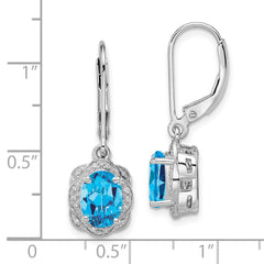 Sophia Jewelers Sterling Silver Drop Earrings with Blue Topaz & Diamonds