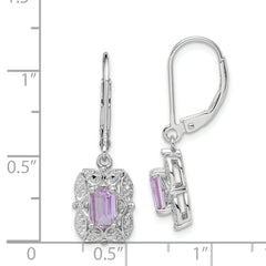 Sterling Silver Rhodium-Plated Drop Earrings with Pink Quartz and Diamonds