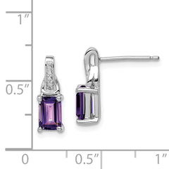 Sophia Jewelers 925 Sterling Silver Rhodium-Plated Amethyst and Diamond Drop Earrings