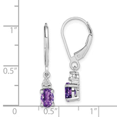 Sophia Jewelers 925 Sterling Silver Amethyst and Diamond Drop Earrings Polished, Rhodium-Plated, Leverback