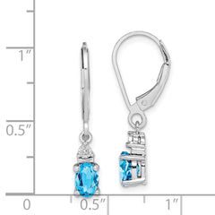 Sterling Silver Rhodium-Plated Blue Topaz and Diamond Drop Earrings Elegant Women's Birthstone Style