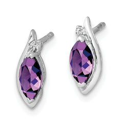 Sterling Silver Rhodium-Plated Amethyst and Diamond Earrings Elegant Birthstone Design