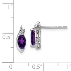 Sterling Silver Rhodium-Plated Amethyst and Diamond Earrings Elegant Birthstone Design
