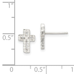 Sterling Silver Latin Cross Earrings for Girls with Polished Textured Finish
