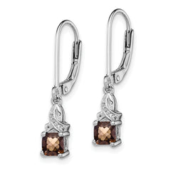 Sterling Silver Rhodium-Plated Smoky Quartz and Diamond Drop Earrings for Women