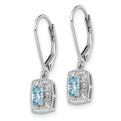Sterling Silver Rhodium-Plated Blue Topaz and Diamond Drop Earrings Elegant Leverback Design