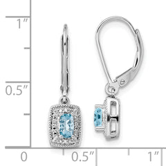 Sterling Silver Rhodium-Plated Blue Topaz and Diamond Drop Earrings Elegant Leverback Design