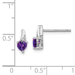 925 Sterling Silver Amethyst & Diamond Earrings with Rhodium Finish Heart Shape Design