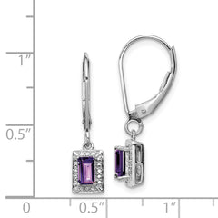 Sterling Silver 925 Amethyst and Diamond Drop Earrings with Rhodium Finish