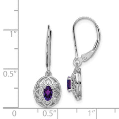 Sterling Silver Rhodium-Plated Amethyst and Diamond Drop Earrings