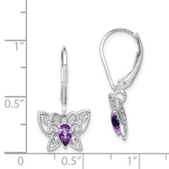 Sterling Silver Amethyst and Diamond Butterfly Earrings with Rhodium Polished Finish