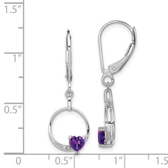 Sophia Jewelers Sterling Silver Amethyst & Diamond Drop Earrings Polished Rhodium-Plated, Heart Design