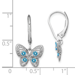 Sterling Silver Rhodium-Plated Blue Topaz and Diamond Drop Earrings for Women