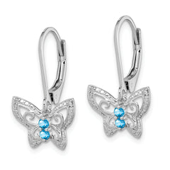 Sterling Silver Rhodium-Plated Blue Topaz and Diamond Dangle Earrings Polished, Elegant Design