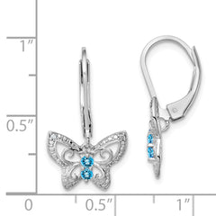 Sterling Silver Rhodium-Plated Blue Topaz and Diamond Dangle Earrings Polished, Elegant Design