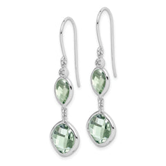 Sterling Silver 925 Drop Earrings with Diamonds & Green Quartz