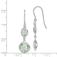 Sterling Silver 925 Drop Earrings with Diamonds & Green Quartz