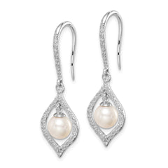 Sterling Silver Rhodium-Plated Diamond & Freshwater Pearl Drop Earrings Elegant Birthstone Style